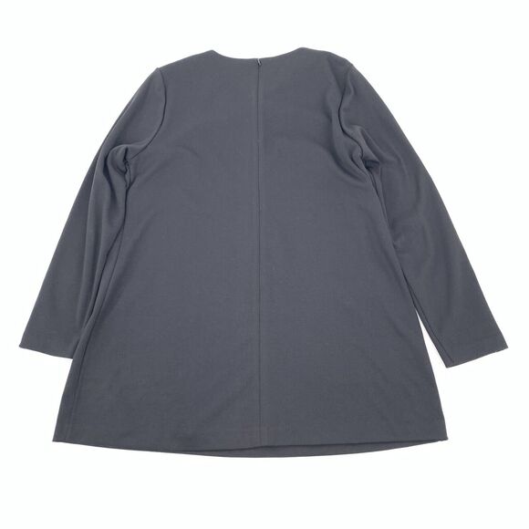 Halston Long Sleeve Tunic Top Size Large Womens Solid Black Gold Detail Blouse L - Picture 2 of 7